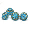 12x14mm Aqua blue large fancy bicone Czech glass beads with golden inlays - 4Pc
