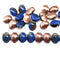 6x8mm Dark blue petal drop beads copper coated Czech glass flower petals, 25pc