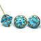 Aqua blue gold wash large fancy bicone Czech glass beads for jewelry making