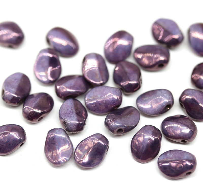 6x8mm Dark purple petal drop beads Czech glass flower petals, 25pc