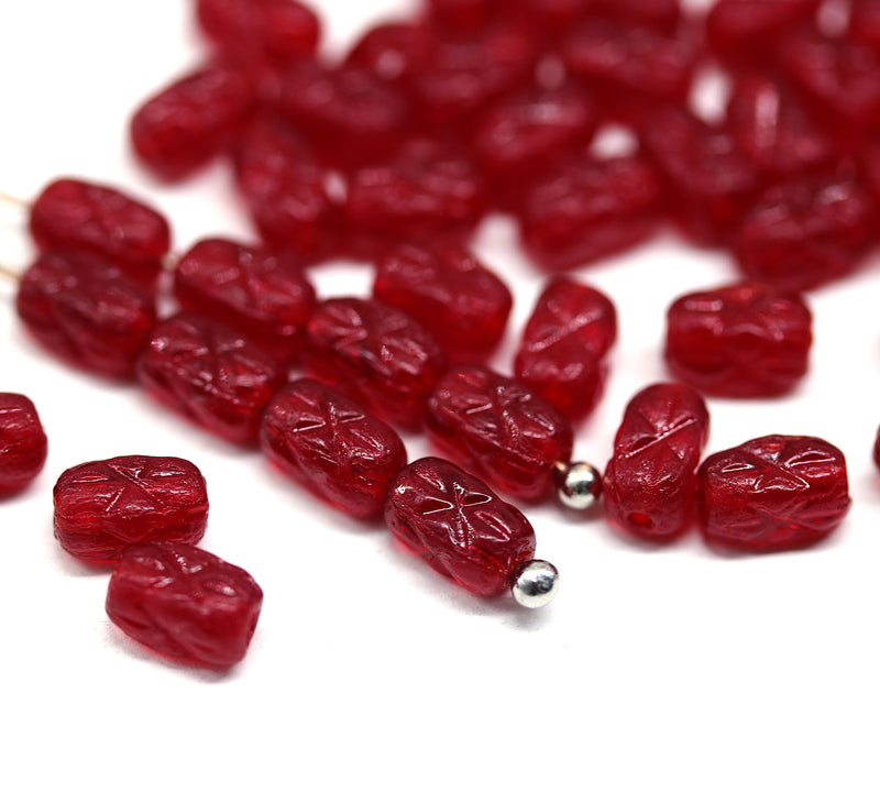 6x4mm Dark red czech glass rice beads small oval beads, 50pc