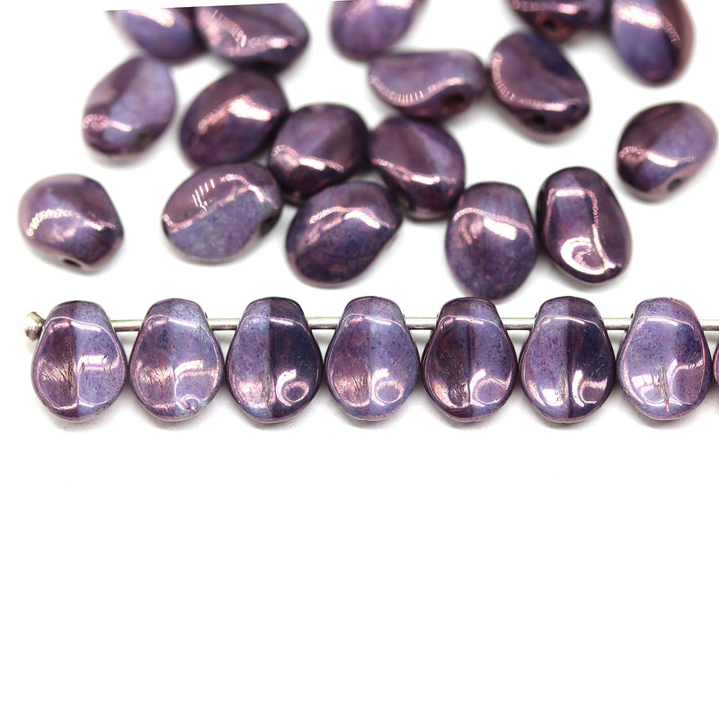 6x8mm Dark purple petal drop beads Czech glass flower petals, 25pc