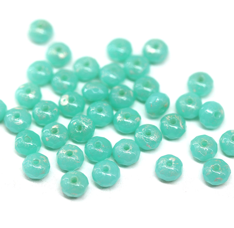 3x5mm Turquoise green rondelle beads, silver wash - 40pc