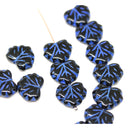 Black maple czech glass leaf beads with blue inlays DIY jewelry