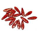 15pc Red dagger golden flakes czech glass beads - 5x16mm