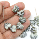 11x13mm Gray mixed maple czech glass leaf beads silver wash, 15pc