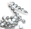 6mm White czech glass round beads with silver for jewelry making
