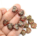 11x13mm Red brown maple czech glass leaf beads gold wash, 15pc