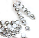 6mm White czech glass round beads with silver for jewelry making