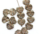 11x13mm Beige brown maple czech glass leaf beads copper wash, 15pc