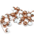 6mm White czech glass round beads with copper for jewelry making