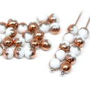 6mm White czech glass round beads with copper for jewelry making