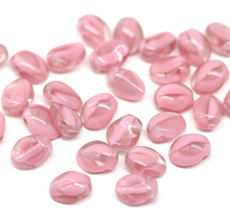 6x8mm Pink petal drop beads Czech glass flower petals, 30pc