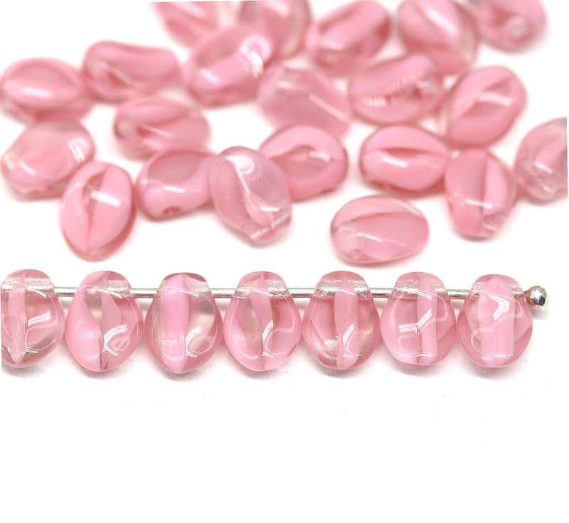 6x8mm Pink petal drop beads Czech glass flower petals, 30pc