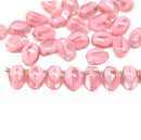 6x8mm Pink petal drop beads Czech glass flower petals, 30pc