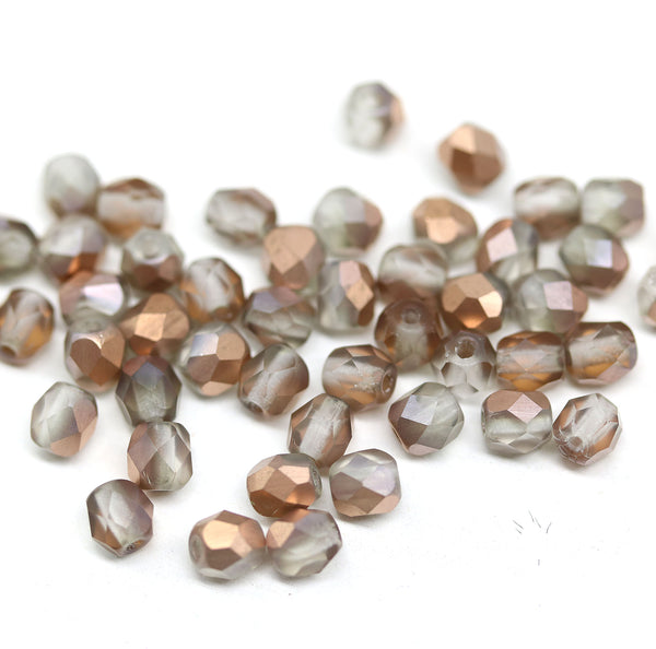 4mm Frosted Apollo copper Czech glass beads, fire polished round faceted spacers, 50Pc
