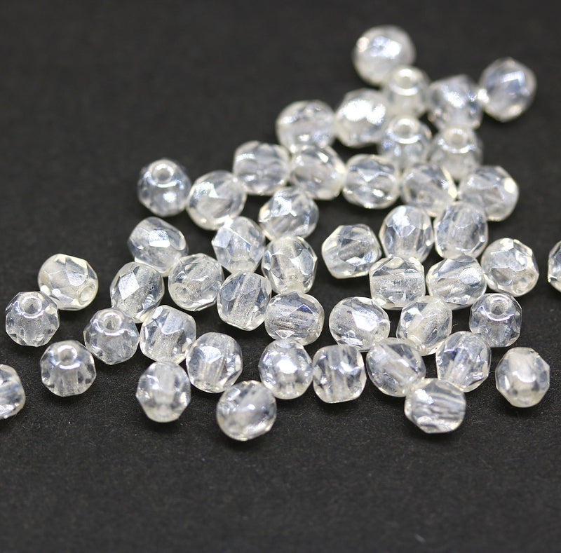 4mm Crystal clear with luster Czech glass beads, 50Pc