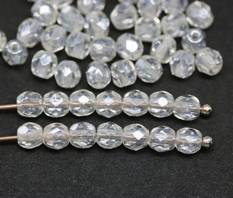 4mm Crystal clear with luster Czech glass beads, 50Pc