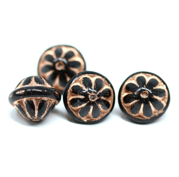 Large black fancy bicone Czech glass pressed beads jewelry making