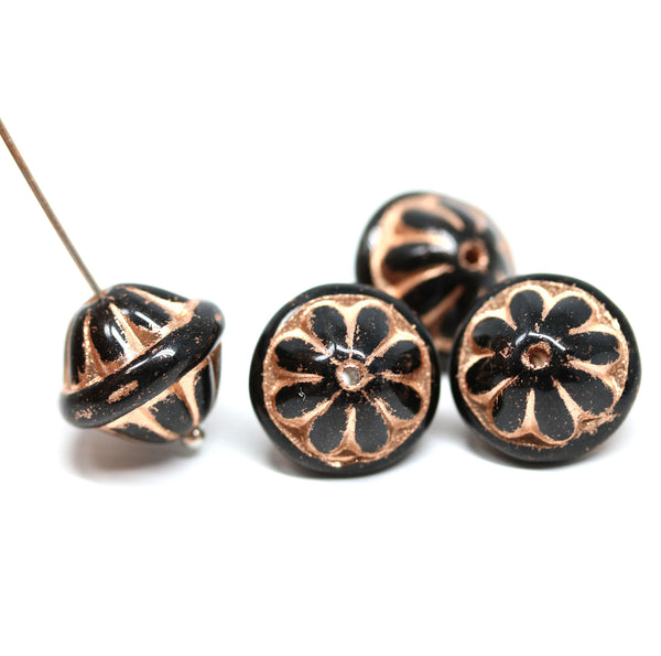 Large black fancy bicone Czech glass pressed beads jewelry making