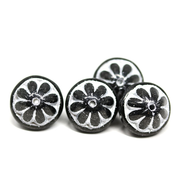 Large black fancy bicone Czech glass pressed beads jewelry making