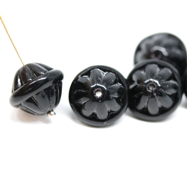Large black fancy bicone Czech glass pressed beads jewelry making