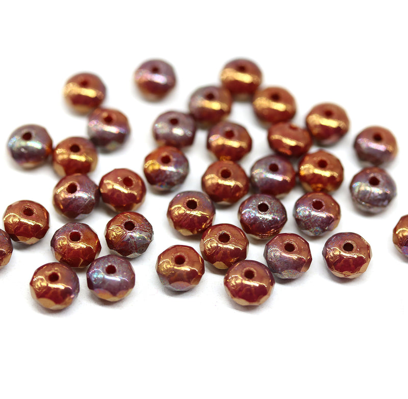 3x5mm Brown red luster finish czech glass rondel beads - 40Pc