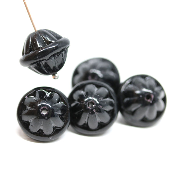 Large black fancy bicone Czech glass pressed beads jewelry making