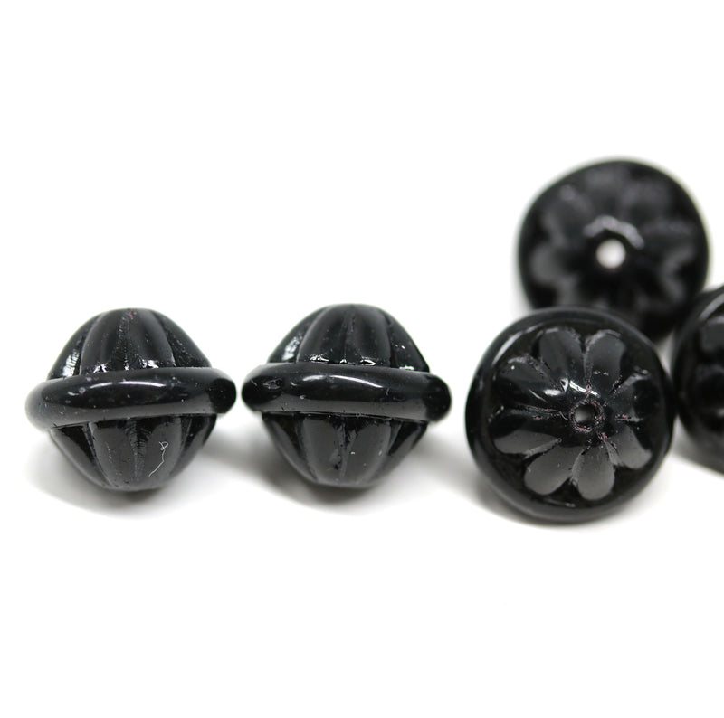 Large black fancy bicone Czech glass pressed beads jewelry making