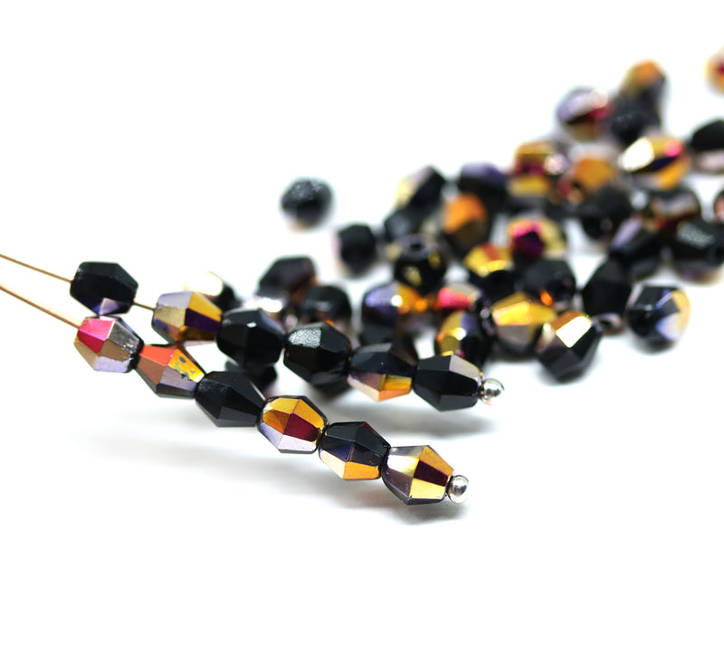 5mm Black bicone beads Vitrail finish Czech glass fire polished 50pc