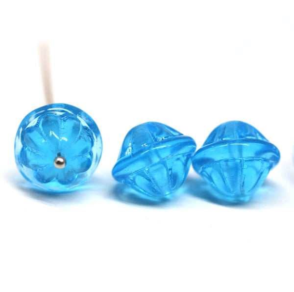 Large aqua blue fancy bicone Czech glass pressed beads jewelry making