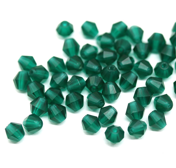 5mm Frosted dark teal green bicone beads Czech glass fire polished, 50pc