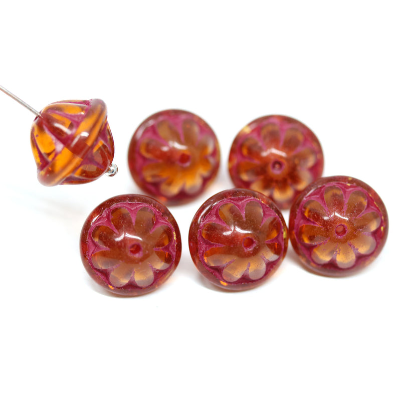 Large brown red fancy bicone Czech glass pressed beads jewelry DIY craft