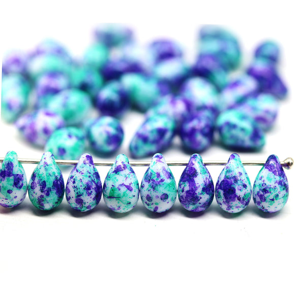 6x9mm Purple green czech glass teardrop beads, 40pc