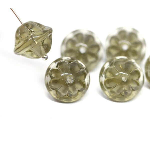 Large gray fancy bicone Czech glass pressed beads jewelry DIY craft