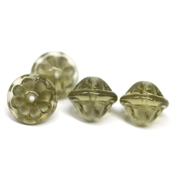 Large gray fancy bicone Czech glass pressed beads jewelry DIY craft