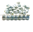 6x9mm Opal blue czech glass teardrop beads silver wash, 30pc