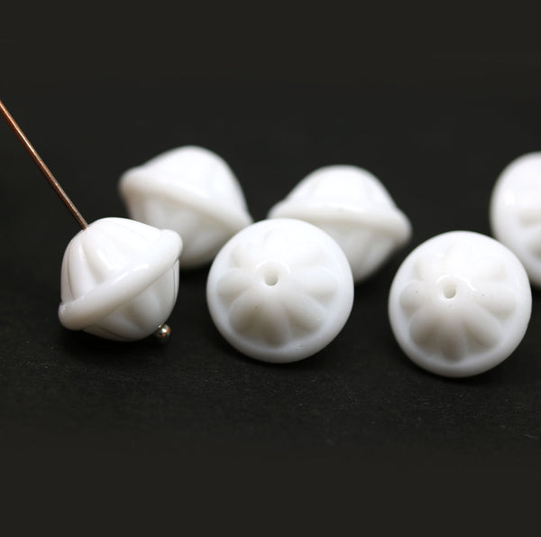 Large white fancy bicone Czech glass pressed beads for jewelry making