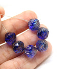 11mm Large mixed blue bicone beads copper finish, 6pc