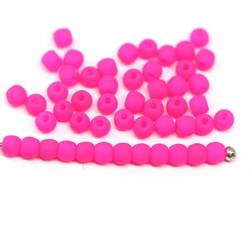 3mm Neon pink czech glass round druk beads spacers, 50pc