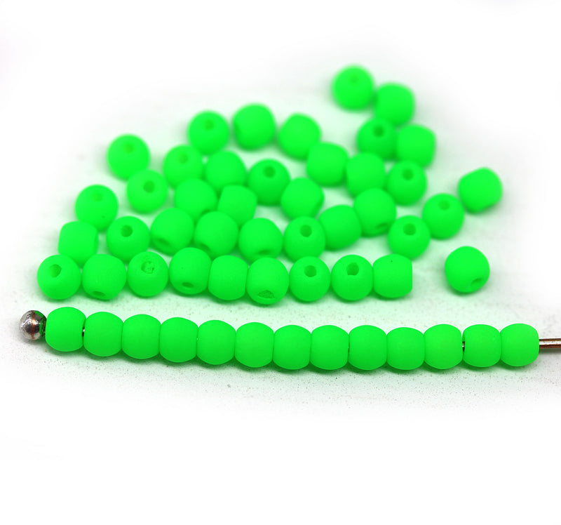 3mm Neon green czech glass round druk beads spacers, 50pc