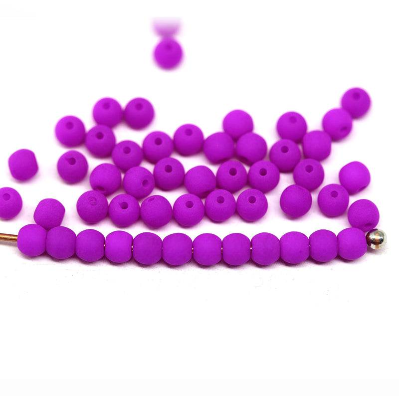 3mm Neon purple czech glass round druk beads spacers, 50pc