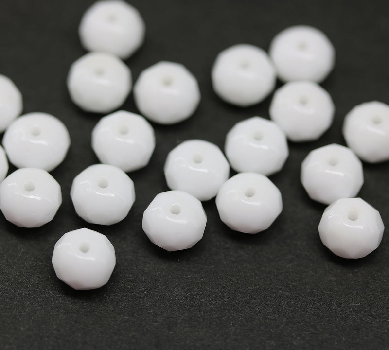 5x7mm Opaque white Czech glass fire polished rondelle spacers - 20pc