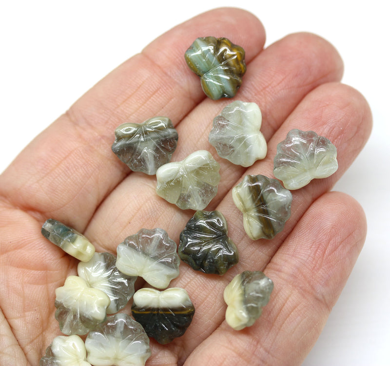 11x13mm Mixed color gray maple czech glass leaf beads - 15pc