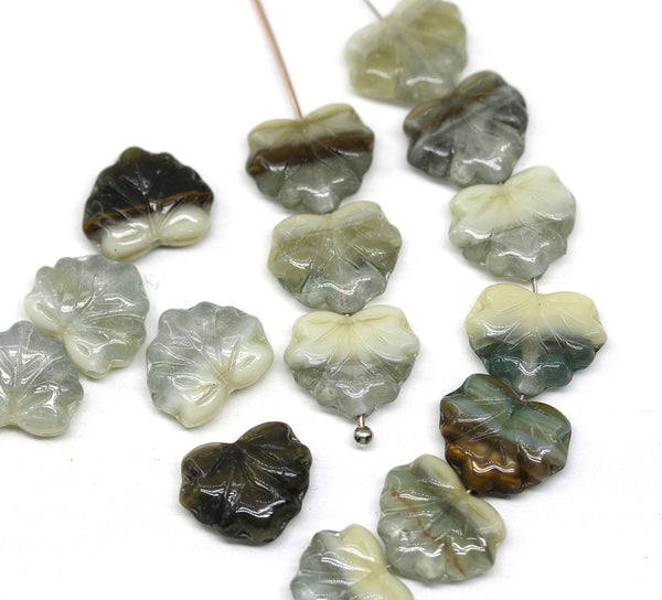 11x13mm Mixed color gray maple czech glass leaf beads - 15pc