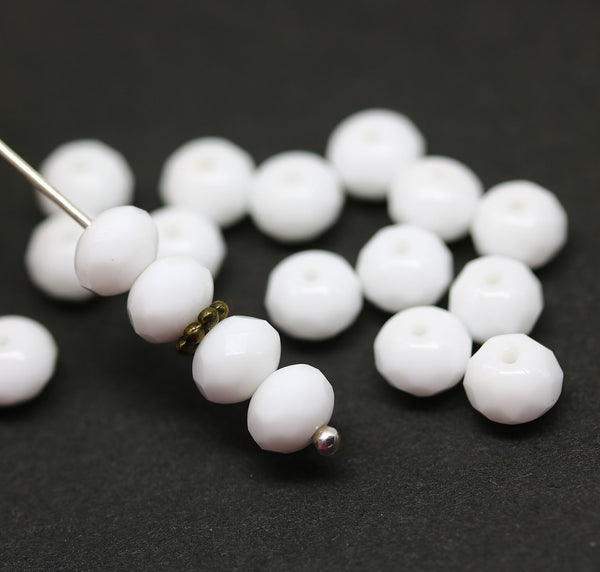 5x7mm Opaque white Czech glass fire polished rondelle spacers - 20pc