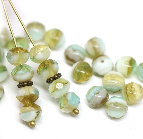 5x7mm Light green beige Czech glass rondelle beads, 25pc