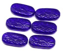 25x12mm Large oval dark blue flat czech glass beads with ornament - 6pc