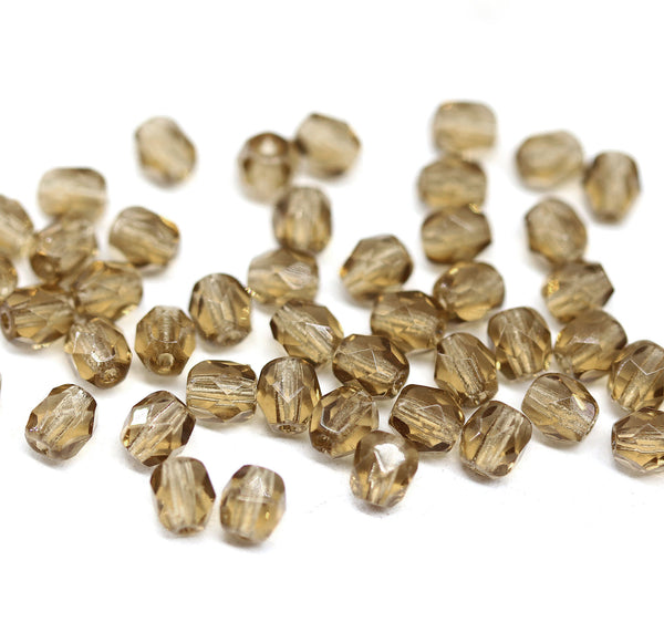 4mm Light brown czech glass fire polished beads, 50Pc