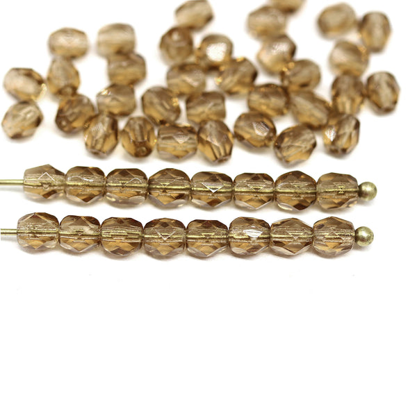 4mm Light brown czech glass fire polished beads, 50Pc